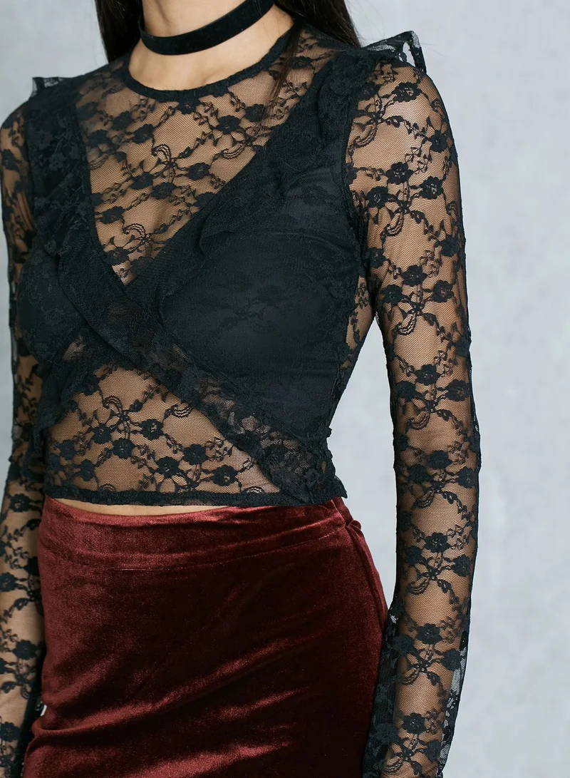 Miss Selfridge Sheer Lace Crop Top