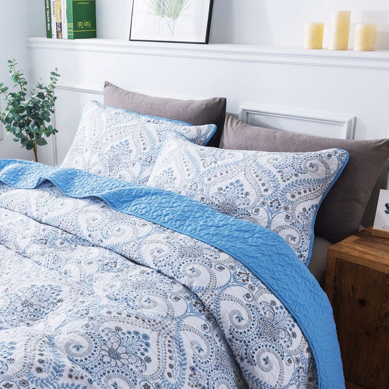 NEWLAKE Cotton Bedspread Quilt Sets - Reversible Patchwork Coverlet Set, Blue Classic Royal Pattern, California King Size - Image 2