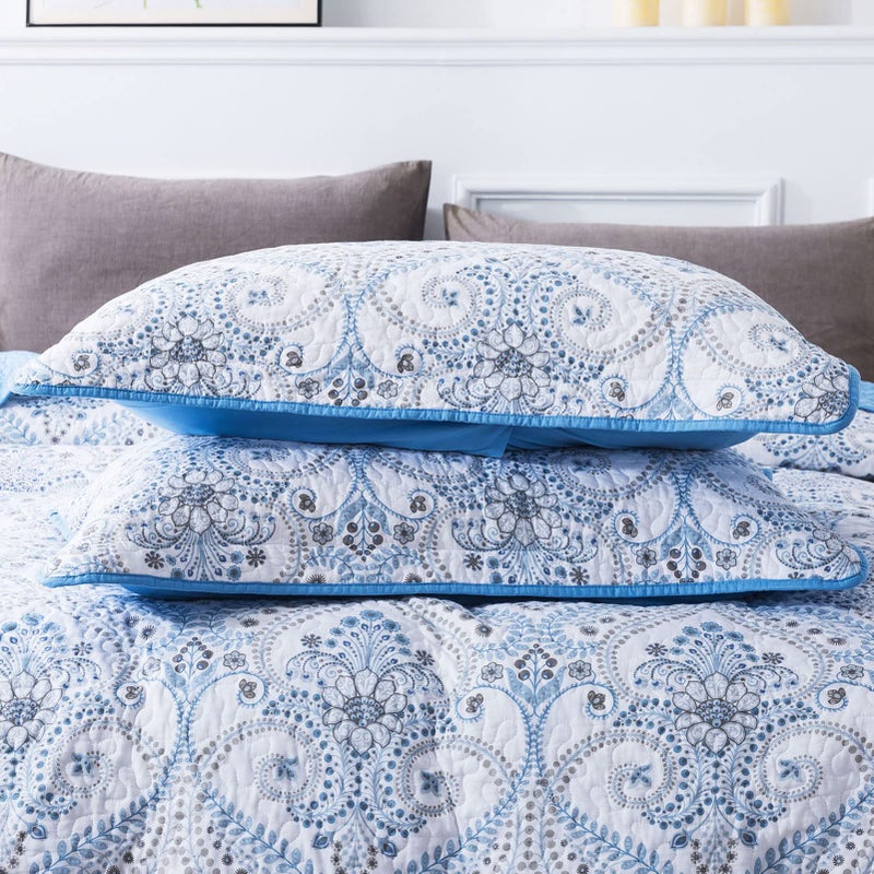 NEWLAKE Cotton Bedspread Quilt Sets - Reversible Patchwork Coverlet Set, Blue Classic Royal Pattern, California King Size - Image 5