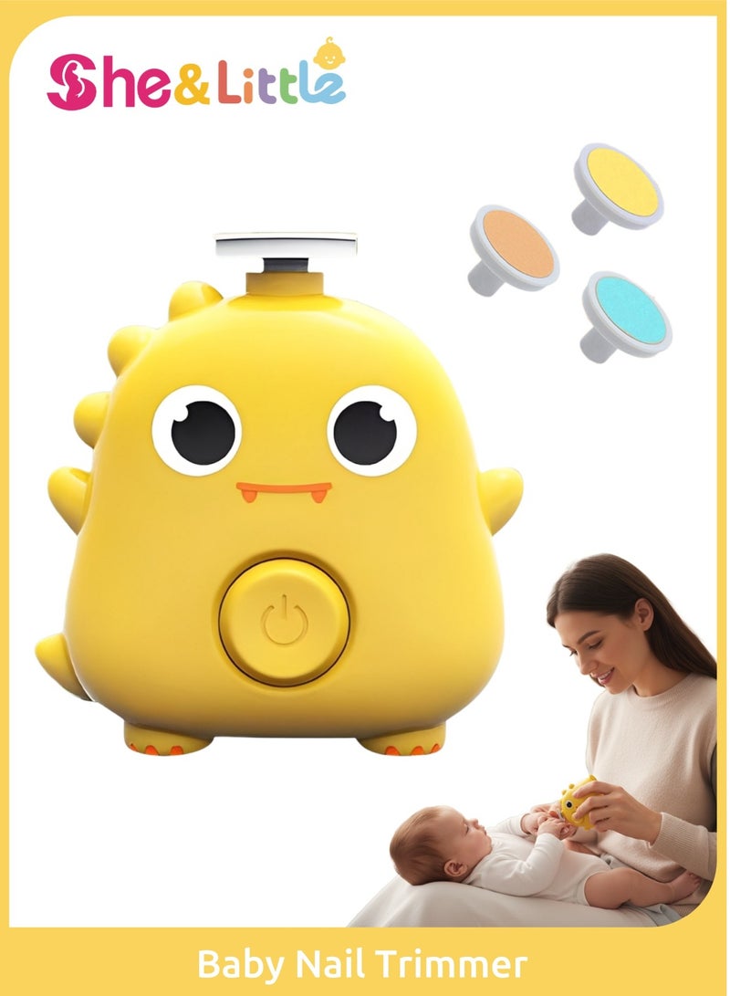 She&Little Baby Nail Trimmer, Nail Cutter For Baby, Nail Trimmer Baby, with LED Light, 3 Grinding Heads & Adjustable Speed, for Baby and Adult, Dinosaur Design (Yellow) - Image 1