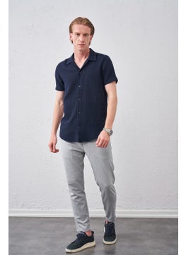 Tena Men's Light Gray Half Elastic Waist Single Pile Double Leg Beta Plain Trousers  - Image 1
