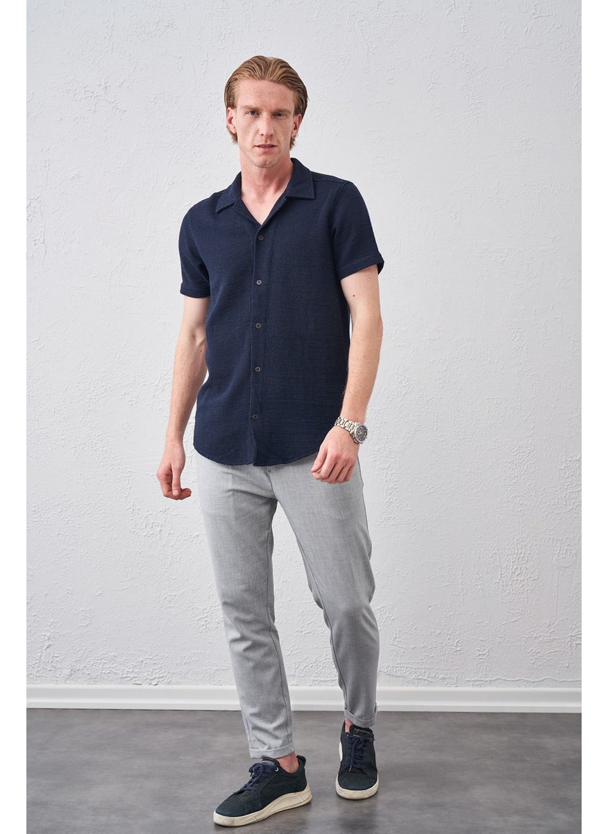 Tena Men's Light Gray Half Elastic Waist Single Pile Double Leg Beta Plain Trousers  - Image 1