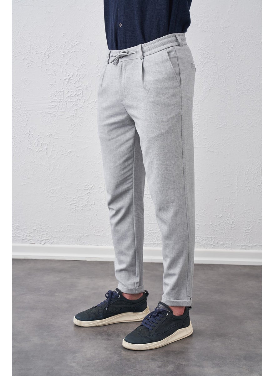 Tena Men's Light Gray Half Elastic Waist Single Pile Double Leg Beta Plain Trousers  - Image 3