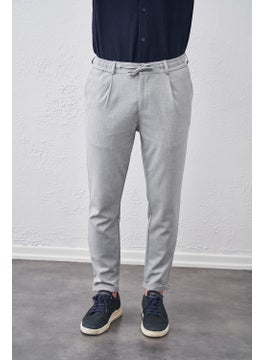 Tena Men's Light Gray Half Elastic Waist Single Pile Double Leg Beta Plain Trousers  - Image 2