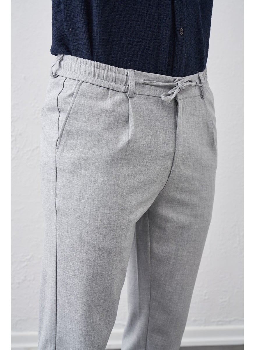 Tena Men's Light Gray Half Elastic Waist Single Pile Double Leg Beta Plain Trousers  - Image 4