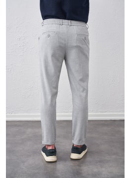 Tena Men's Light Gray Half Elastic Waist Single Pile Double Leg Beta Plain Trousers  - Image 5