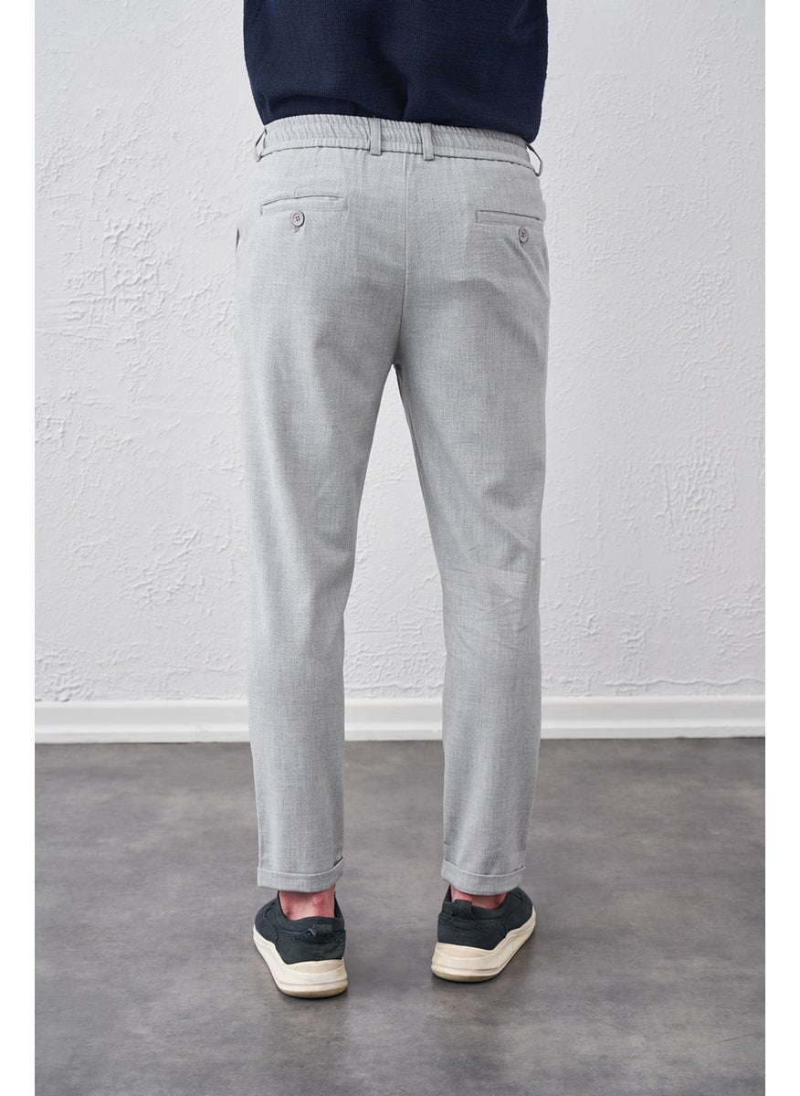 Tena Men's Light Gray Half Elastic Waist Single Pile Double Leg Beta Plain Trousers  - Image 5