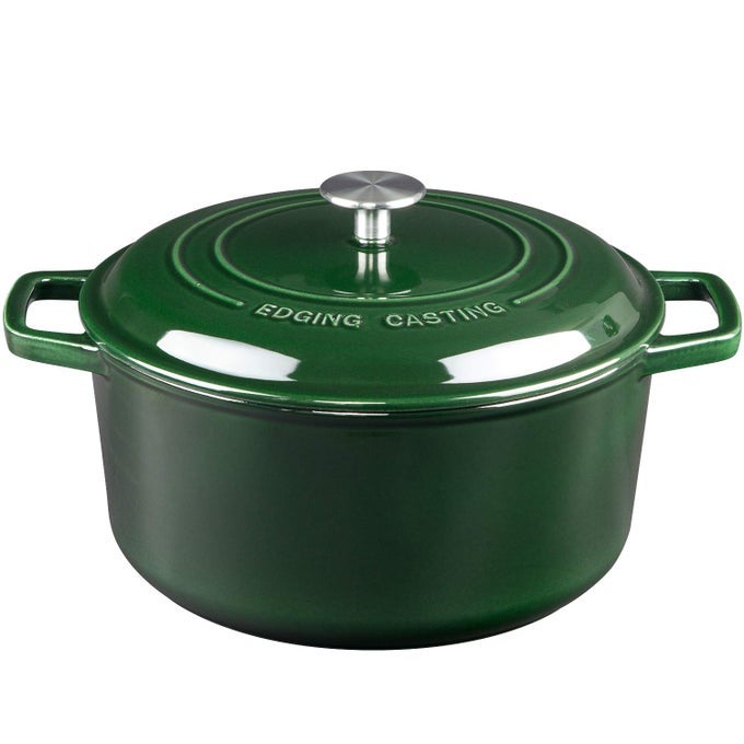 ENAMELED CAST IRON DUTCH OVEN POT WITH LID DUTCH OVEN FOR SOURDOUGH BREAD BAKING ROUND POT DULE HANDLE 75 QUART GREEN