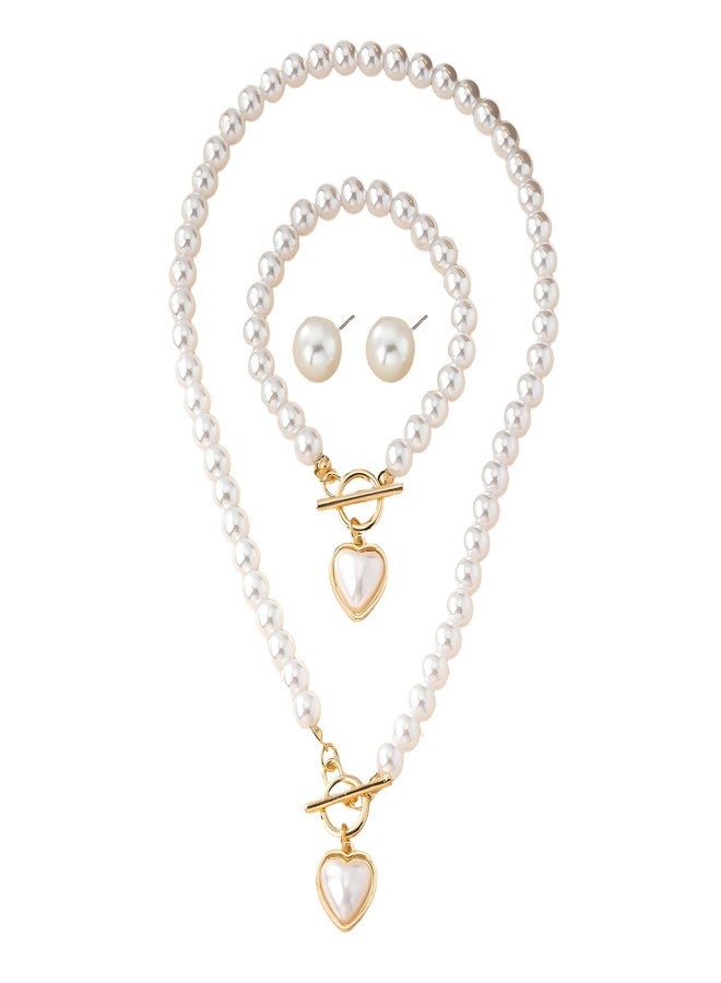Frodete Pearl Jewelry Set for Women Trendy Pearl Necklaces for Women Chunky Pearls Necklaces and Earring Sets Big Pearls Earrings Wedding Jewelry Set for Bride - Image 1