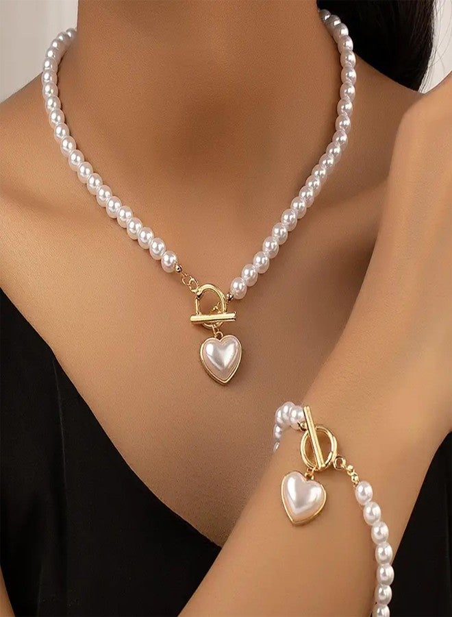 Frodete Pearl Jewelry Set for Women Trendy Pearl Necklaces for Women Chunky Pearls Necklaces and Earring Sets Big Pearls Earrings Wedding Jewelry Set for Bride - Image 2