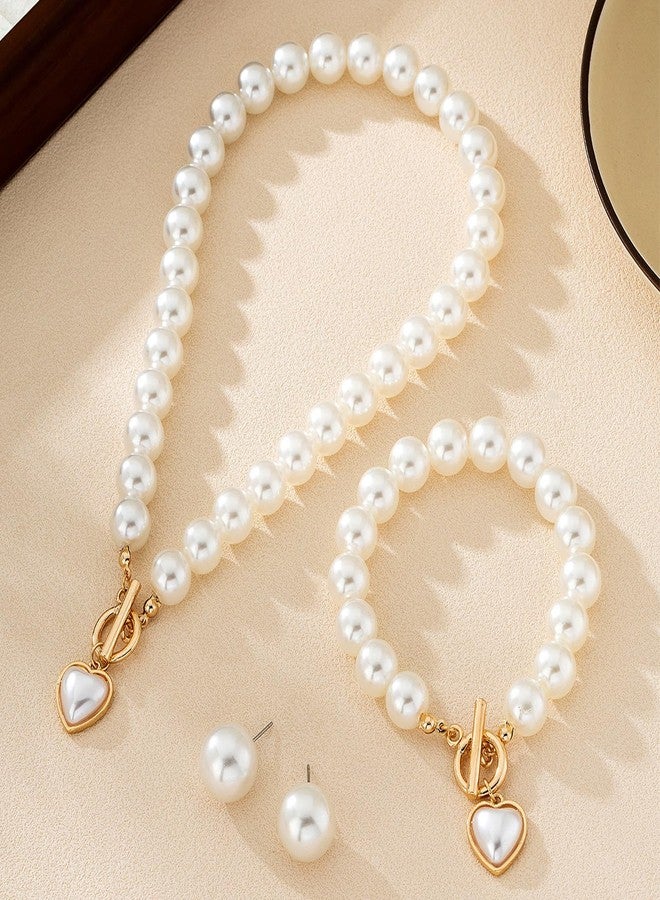 Frodete Pearl Jewelry Set for Women Trendy Pearl Necklaces for Women Chunky Pearls Necklaces and Earring Sets Big Pearls Earrings Wedding Jewelry Set for Bride - Image 5