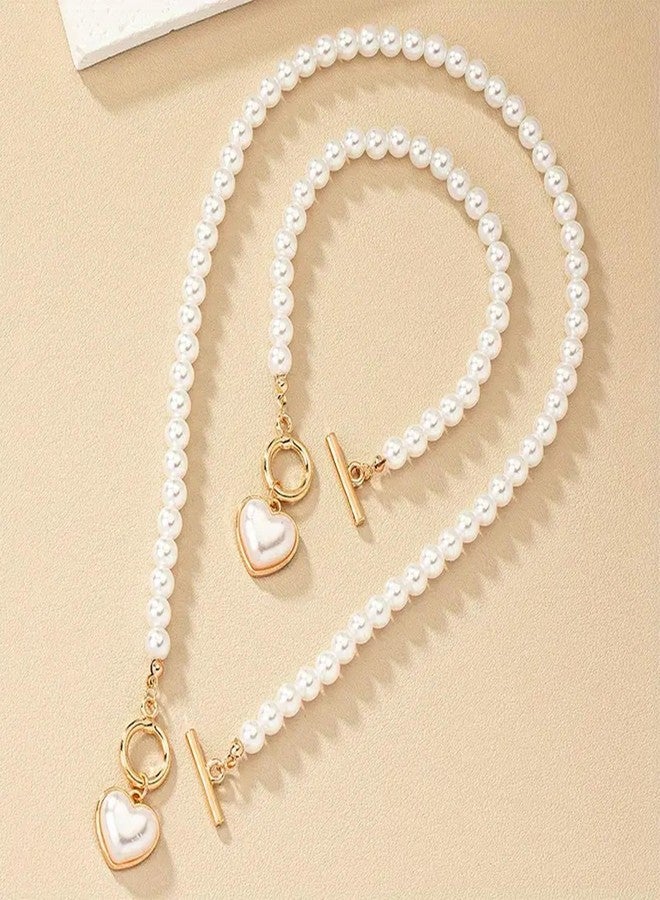 Frodete Pearl Jewelry Set for Women Trendy Pearl Necklaces for Women Chunky Pearls Necklaces and Earring Sets Big Pearls Earrings Wedding Jewelry Set for Bride - Image 4