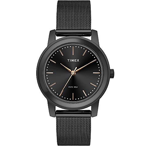 TIMEX Analog Watch for Women with Black Round Dial & Black Stainless Steel Bracelet Band Water Resistant Women's Wrist Watches - TW000W114 - Image 1
