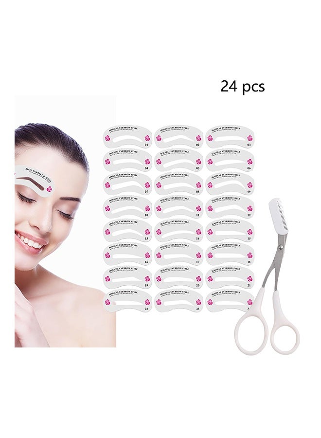 24-Piece Eyebrow Shaping Stencils, A pair of eyebrow trimmers is attached，Reusable Eyebrow Template, Eyebrow Grooming Stencil Kit for DIY Tools Eyebrows Shaping - Image 1