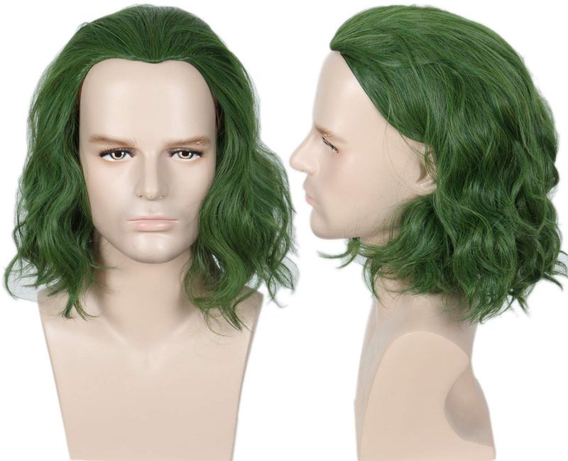 Linfairy Short Green Clown Wig Halloween Cosplay Costume Curly Wig