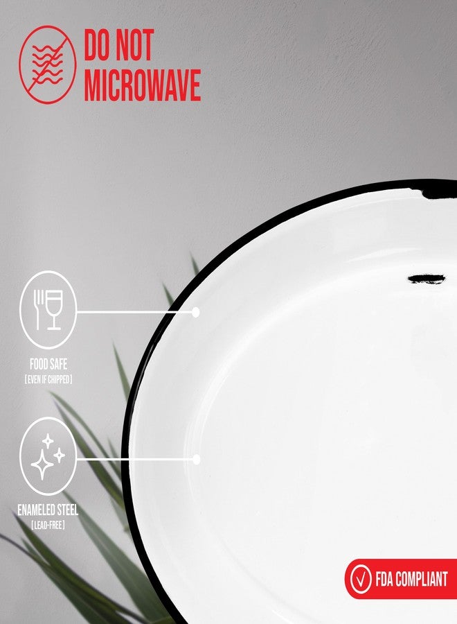 Red Co. Set of 4 Enamelware Metal Classic 13” Serving Oval Tray Platter, Distressed White/Black Rim - Image 3