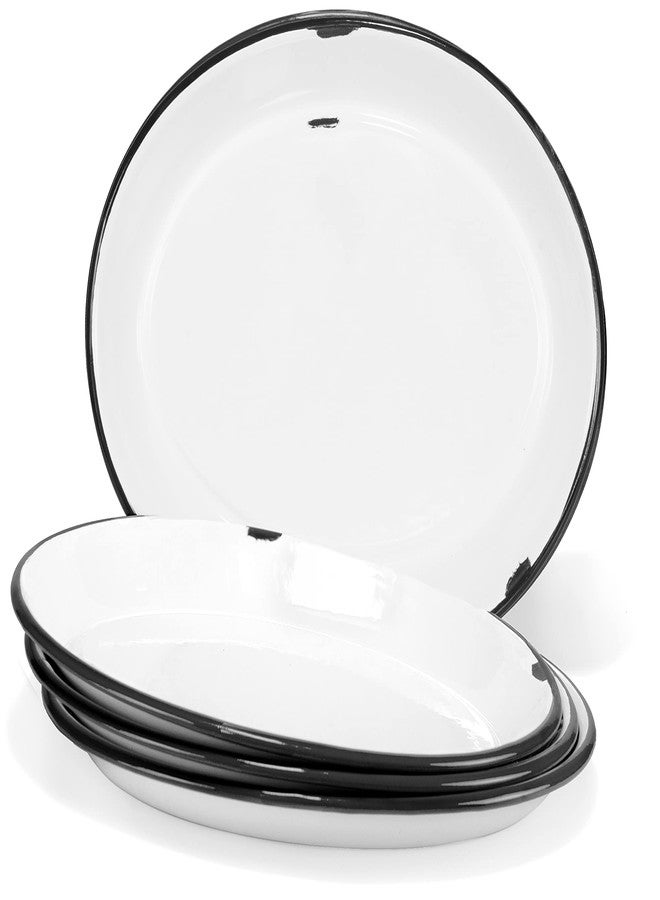 Red Co. Set of 4 Enamelware Metal Classic 13” Serving Oval Tray Platter, Distressed White/Black Rim - Image 1