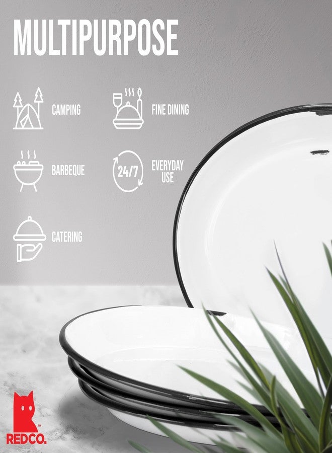 Red Co. Set of 4 Enamelware Metal Classic 13” Serving Oval Tray Platter, Distressed White/Black Rim - Image 5