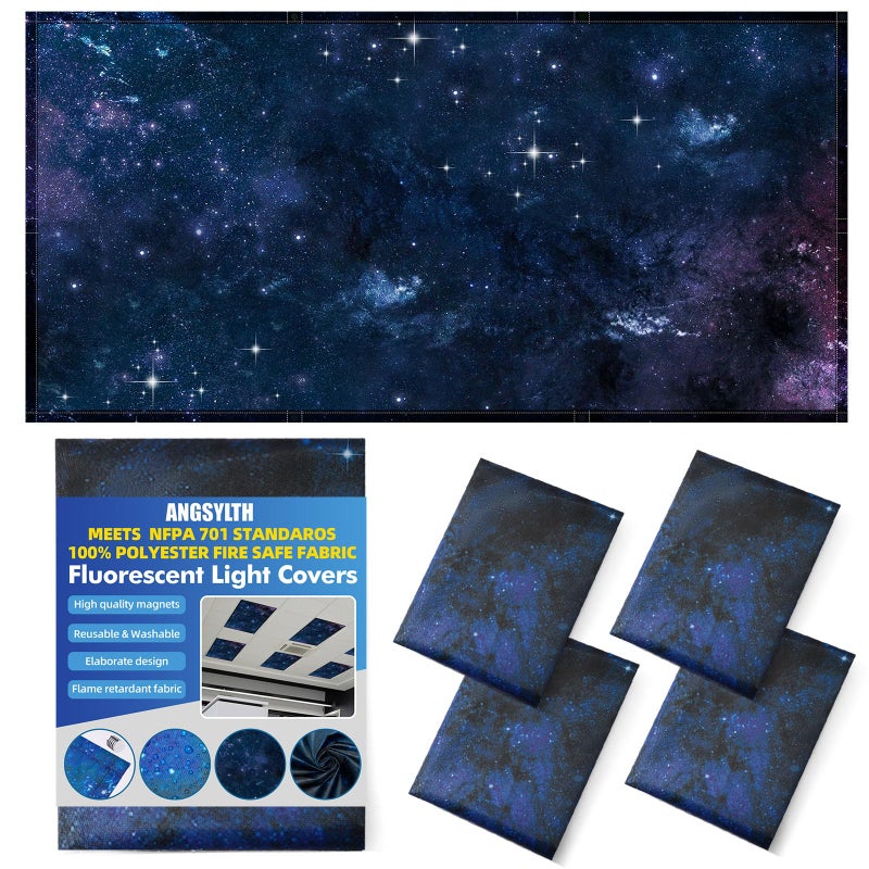 ANGSYLTH 4 Pcs Fluorescent Light Covers - Classroom, Office 4 x 2 Feet Flame Retardant Magnetic Covers for Ceiling Lights Filters (Starry Sky) - Image 1