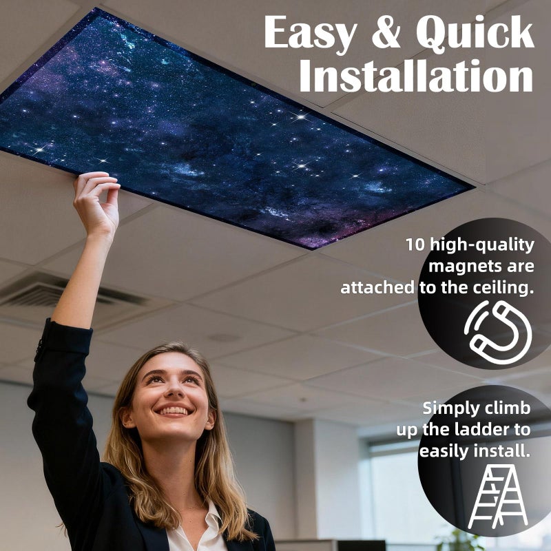 ANGSYLTH 4 Pcs Fluorescent Light Covers - Classroom, Office 4 x 2 Feet Flame Retardant Magnetic Covers for Ceiling Lights Filters (Starry Sky) - Image 4