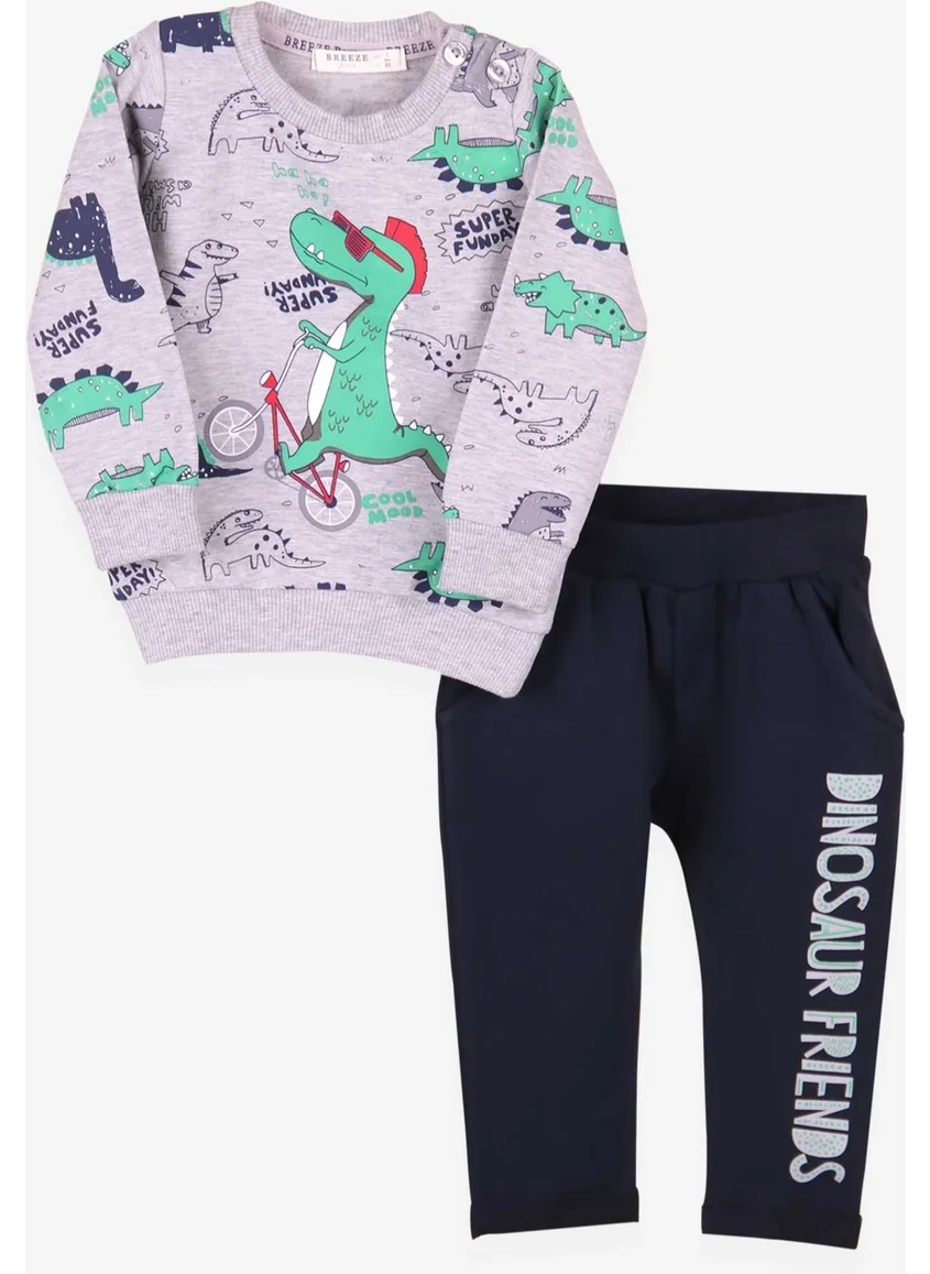 Breeze Baby Boy Tracksuit Set Dinosaur Printed Gray (9 Months-1.5 Years)