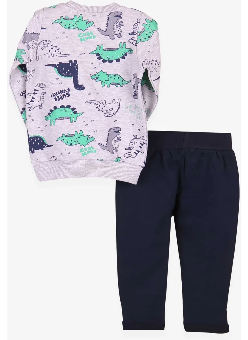 Breeze Baby Boy Tracksuit Set Dinosaur Printed Gray (9 Months-1.5 Years)