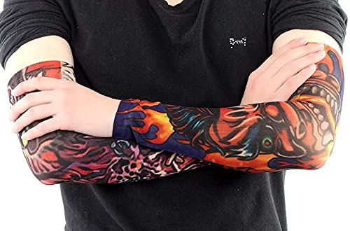 OMX 4 Pair, Driving Gloves, Gloves For Driving, Hiking, Cycling Realistic Fake Tattoo Stretch Printed Full Hand Arm Sleeves Gloves Arm Cuff Covers Stockings (Any Design can be Sent) - Image 3