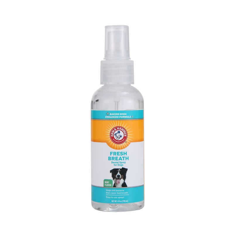 Arm Hammer for Pets Dog Oral Care Spray Fresh Breath Teeth Cleaning Spray Pet Breath Freshener Reduce Plaque Tartar Buildup Healthy Mouth Hygiene Solution for Dogs Mint Flavor 4 Oz