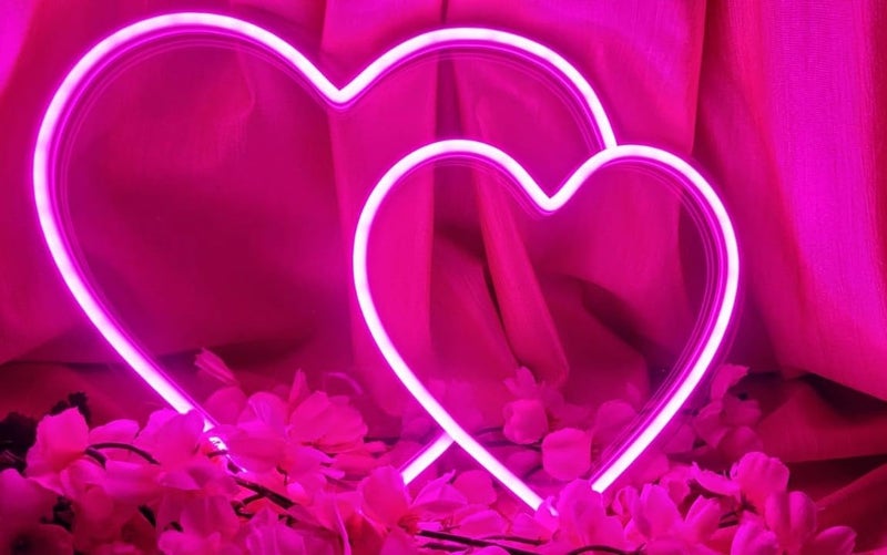 Silicone Double Heart Love Pink Tiva Neon Light Led Sign For Room Decoration Accessories Table Decorations Gifts Night With Adapter Pin  - Image 4