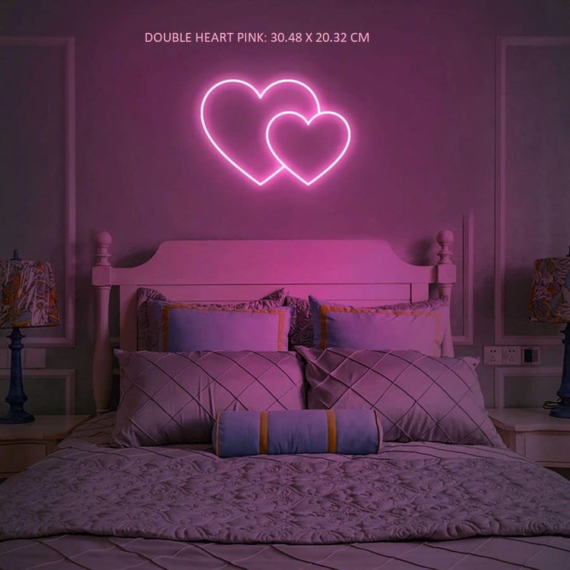 Silicone Double Heart Love Pink Tiva Neon Light Led Sign For Room Decoration Accessories Table Decorations Gifts Night With Adapter Pin  - Image 1