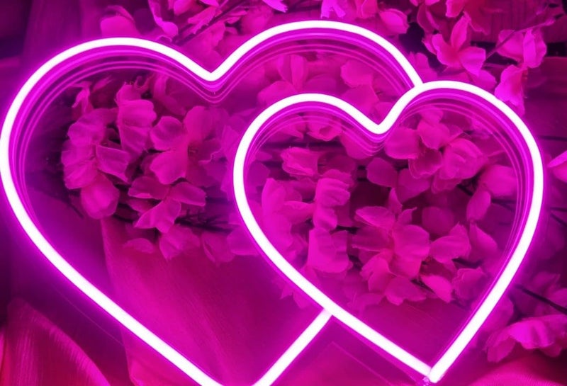 Silicone Double Heart Love Pink Tiva Neon Light Led Sign For Room Decoration Accessories Table Decorations Gifts Night With Adapter Pin  - Image 5