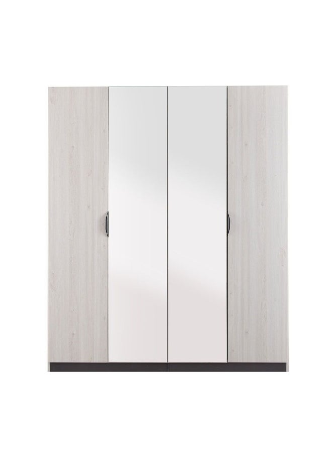 DANUBE HOME Pletora 4 Door Wardrobe With 2 Mirrors Sturdy Closet Clothes Storage Cupboard Modern Design Space Saving Swing Door Cabinet For Bedroom L181.6Xw59.6Xh216Cm - Grey Oak  - Image 1