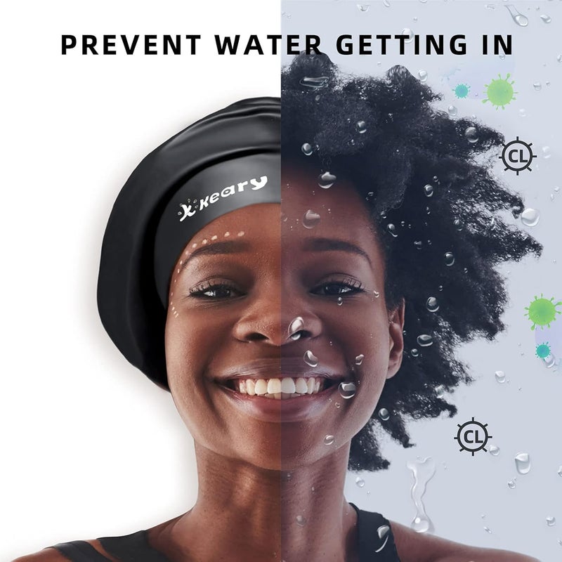 Keary Extra Large Swim Cap for Braids and Dreadlocks Extensions Weaves Long Hair, Waterproof Silicone Cover Ear Bath Pool Shower Swimming Cap for Adult Youth to Keep Hair Dry, Easy to Put On and Off - Image 3