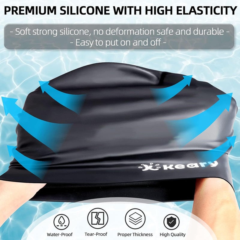Keary Extra Large Swim Cap for Braids and Dreadlocks Extensions Weaves Long Hair, Waterproof Silicone Cover Ear Bath Pool Shower Swimming Cap for Adult Youth to Keep Hair Dry, Easy to Put On and Off - Image 5