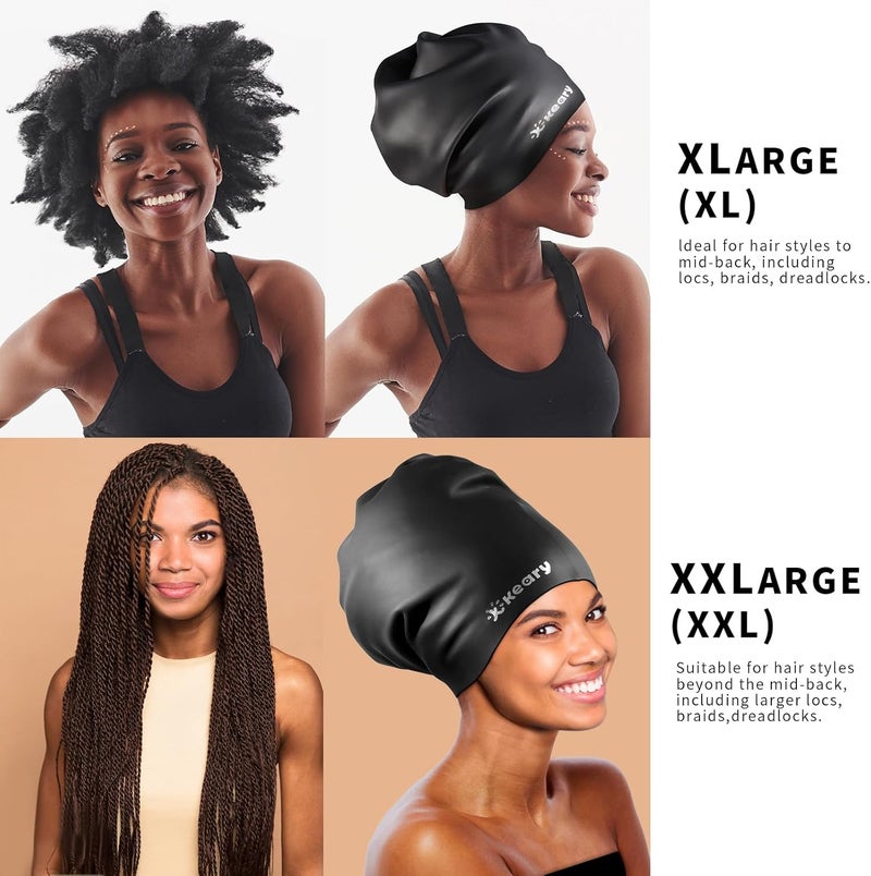 Keary Extra Large Swim Cap for Braids and Dreadlocks Extensions Weaves Long Hair, Waterproof Silicone Cover Ear Bath Pool Shower Swimming Cap for Adult Youth to Keep Hair Dry, Easy to Put On and Off - Image 2