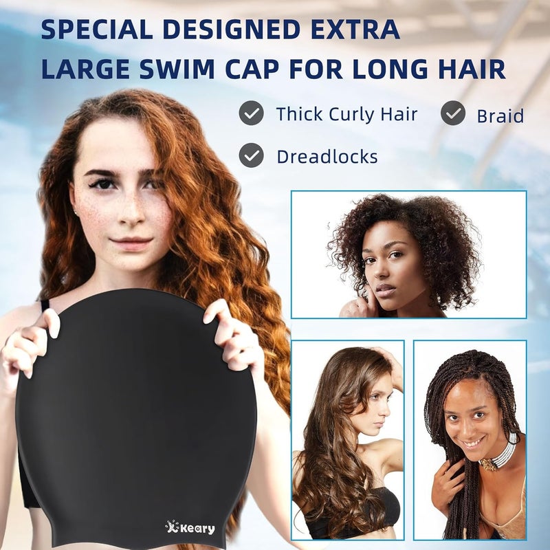 Keary Extra Large Swim Cap for Braids and Dreadlocks Extensions Weaves Long Hair, Waterproof Silicone Cover Ear Bath Pool Shower Swimming Cap for Adult Youth to Keep Hair Dry, Easy to Put On and Off - Image 4