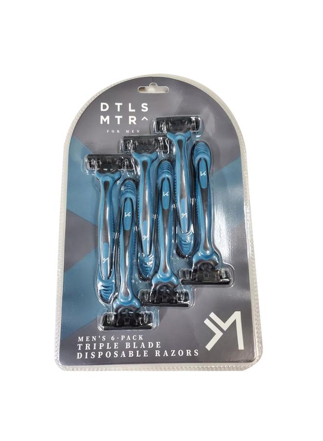 6-Piece Triple Blade Pivoting Head Disposable Razors Blue and Black 13009