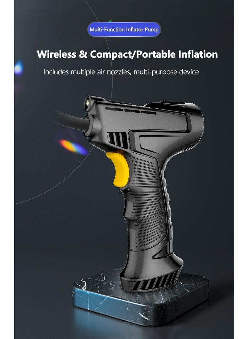 شو وو منفاخ إطارات سيارة لاسلكي محمول، ضاغط هواء كهربائي محمول، مضخة إطارات سيارة ببطارية قابلة لإعادة الشحن عبر USB مع شاشة LCD، ضوء LED للسيارة والدراجة النارية والكرة - Image 4