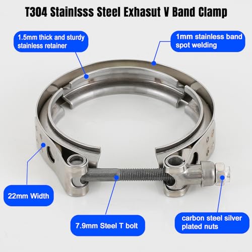 Elifecenter 3 Inch Exhaust V band Clamp 304 Stainless Steel V-Clamp for 3" OD Flange Kits - Image 2