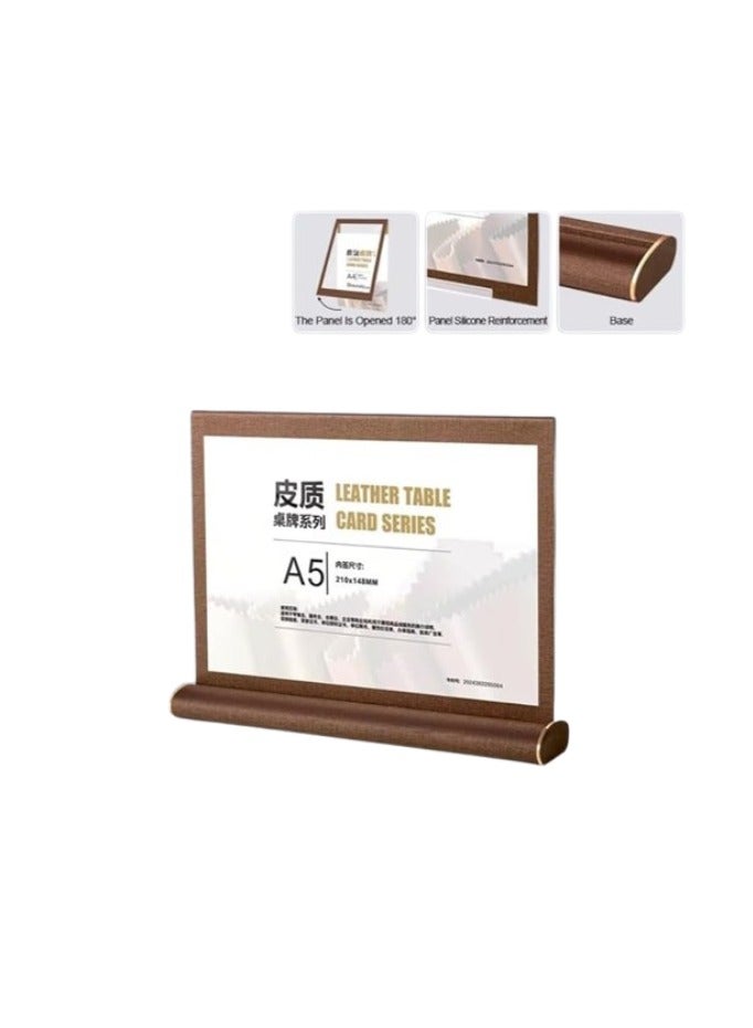 Kalon A5  Leather Table sign holder Brown Display Stand {PACK OF 5 Pcs }  210 x 148mm for Menus,resturent Notices, Name Cards, and Promotions - Image 1
