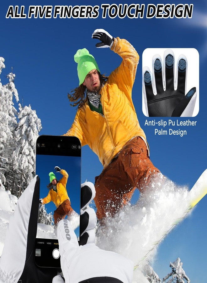 HOIHOO Snow Gloves - 3M Thinsulate Waterproof Winter Snowboarding Gloves for Men & Women, Ski Glove for Cold Weather (White-1, Large) - Image 4