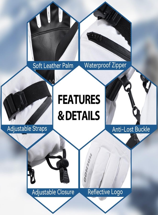 HOIHOO Snow Gloves - 3M Thinsulate Waterproof Winter Snowboarding Gloves for Men & Women, Ski Glove for Cold Weather (White-1, Large) - Image 5