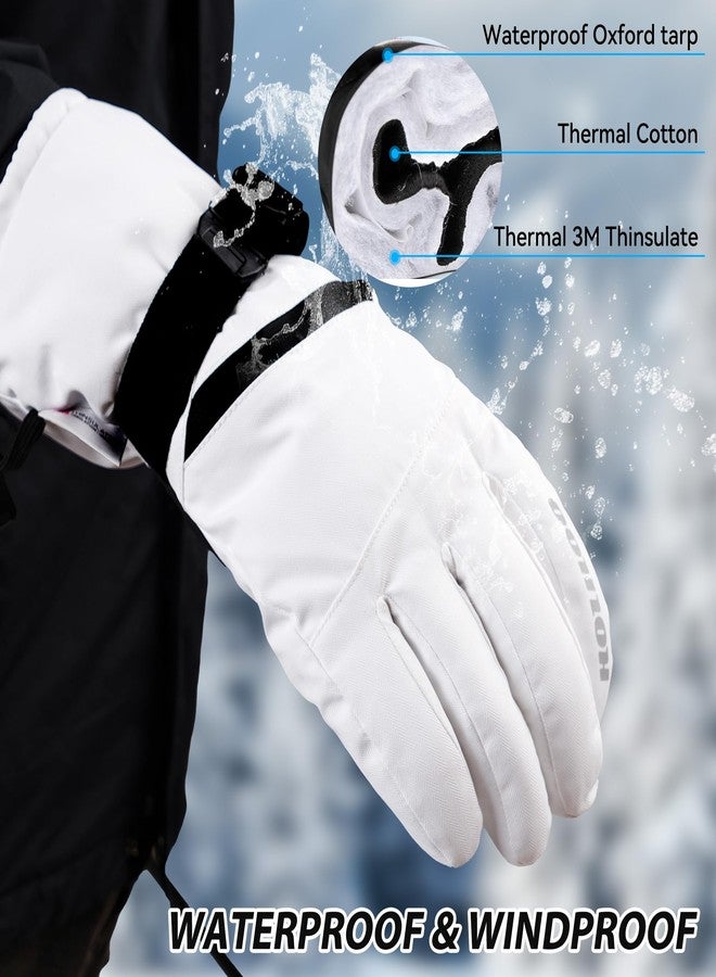 HOIHOO Snow Gloves - 3M Thinsulate Waterproof Winter Snowboarding Gloves for Men & Women, Ski Glove for Cold Weather (White-1, Large) - Image 2