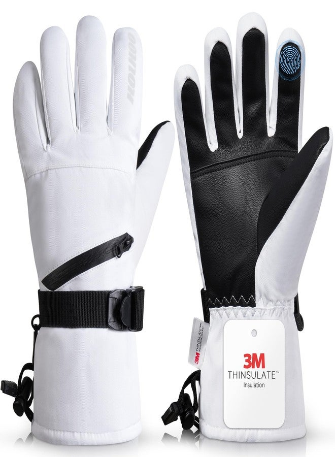 HOIHOO Snow Gloves - 3M Thinsulate Waterproof Winter Snowboarding Gloves for Men & Women, Ski Glove for Cold Weather (White-1, Large) - Image 1