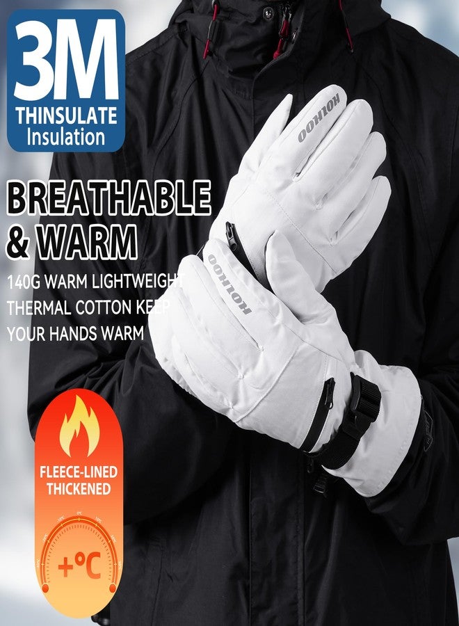HOIHOO Snow Gloves - 3M Thinsulate Waterproof Winter Snowboarding Gloves for Men & Women, Ski Glove for Cold Weather (White-1, Large) - Image 3