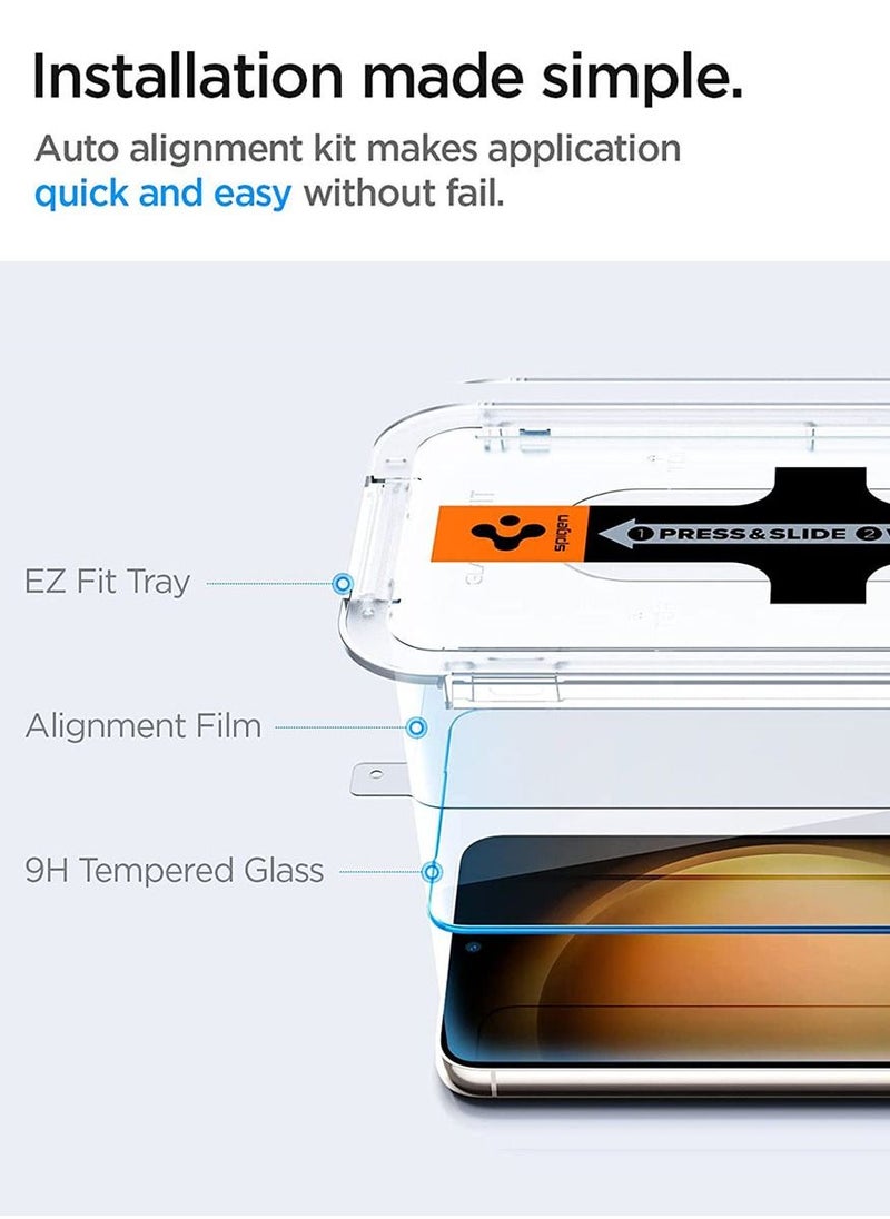 Spigen - GLAStR EZ مناسب لواقي الشاشة الزجاجي المقوى لهاتف Samsung Galaxy S23 [عبوة من قطعتين] مع صينية سهلة التركيب - Image 1
