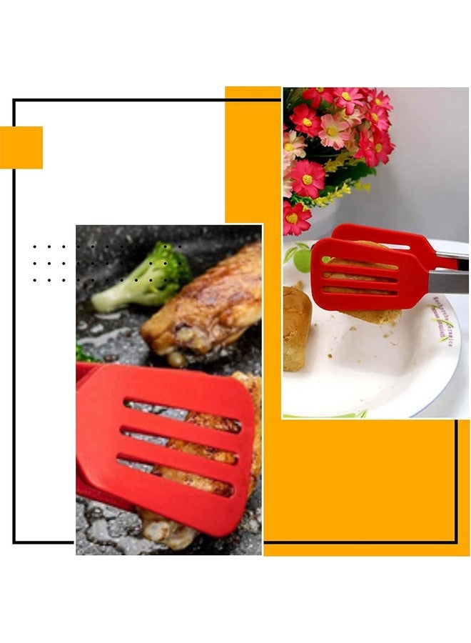 PLENARO Set of 3 Stainless Steel Food Tongs with Silicone Tips, 3 Types Heavy Duty Non-Stick Clamp Clip for Kitchen BBQ Cooking Grilling Buffet Noodles Salad Steak (RED) - Image 5
