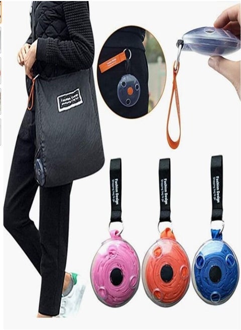 Fold able Roll Up Polyester Shopping Tote Bag,Reusable Space Saving with Plastic Round Box
