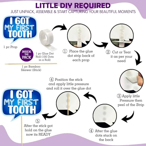 Zyozique 16 Pcs I Got My First Tooth Photo Booth Party Props 1 Set I Got My First Birthday Paper Banner/First Tooth Decoration/First Tooth Decoration Items for Baby (Pack of 17) - Image 3