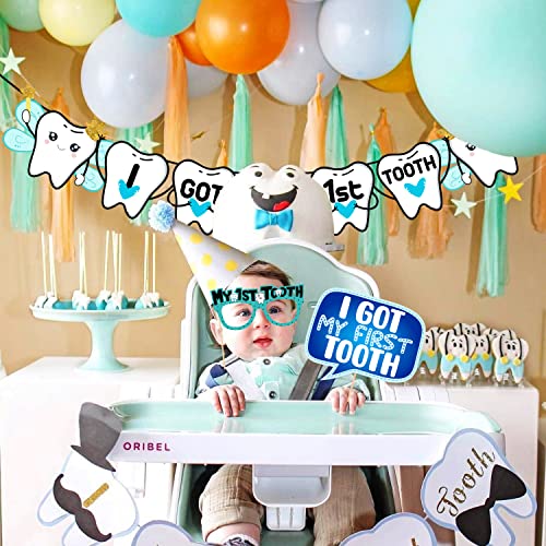 Zyozique 16 Pcs I Got My First Tooth Photo Booth Party Props 1 Set I Got My First Birthday Paper Banner/First Tooth Decoration/First Tooth Decoration Items for Baby (Pack of 17) - Image 4